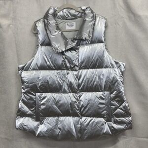 Athleta Vest Womens 2X Silver Downtown Metallic Puffer Down Quilted Zip Pockets